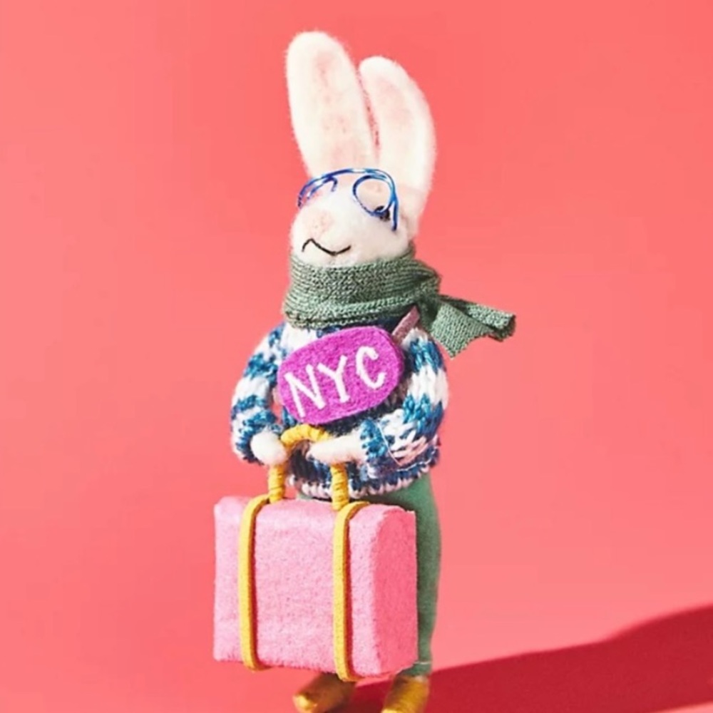 Anthropologie Traveling Bunny New York Christmas Ornament